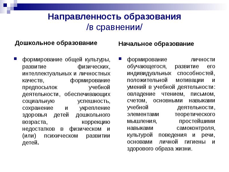 Направленность образования /в сравнении/
Дошкольное образование Направленность образования /в сравнении/
Дошкольное образование