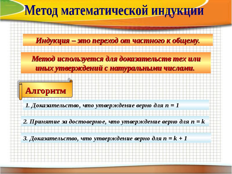 Доказать индукцией. Доказательство методом математической индукции. Метод математической инук. Алгоритм метода математической индукции. Метод математической индукции - это метод доказательства ....