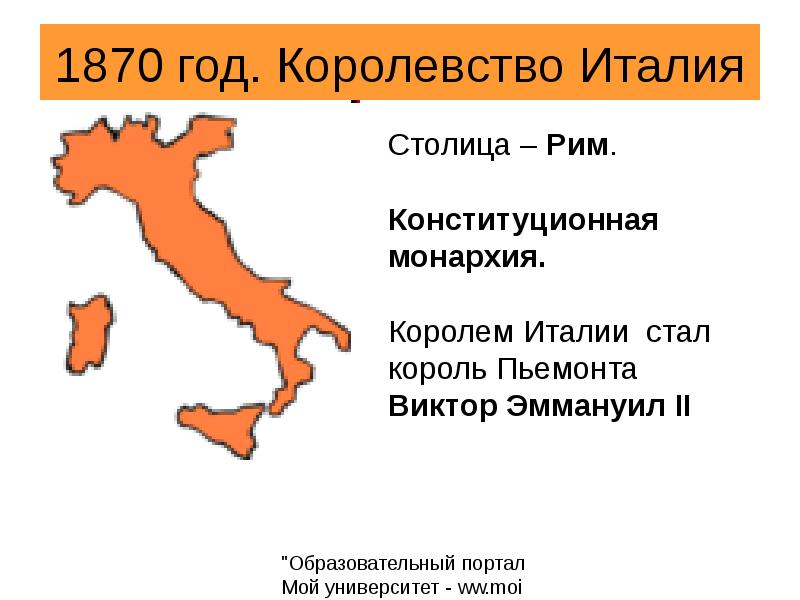 Италия после. Объединение Италии в 1870г.. Италия после объединения в 1870. Объединение Италии провозглашение итальянского королевства. 1870 Год-Рим столица Италии.