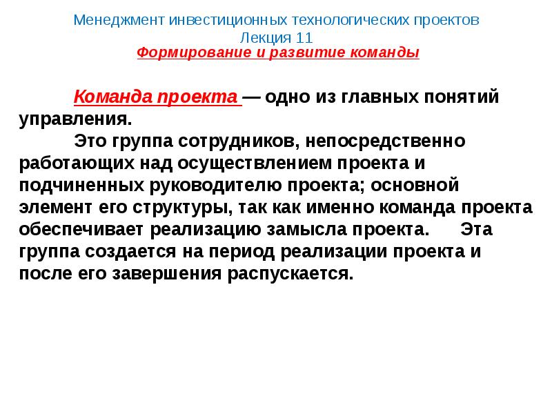 Группа специалистов непосредственно работающих над реализацией проекта