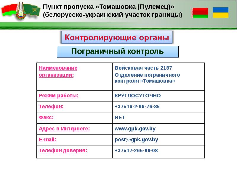 Виды государственного контроля в Пограничном пункте пропуска.