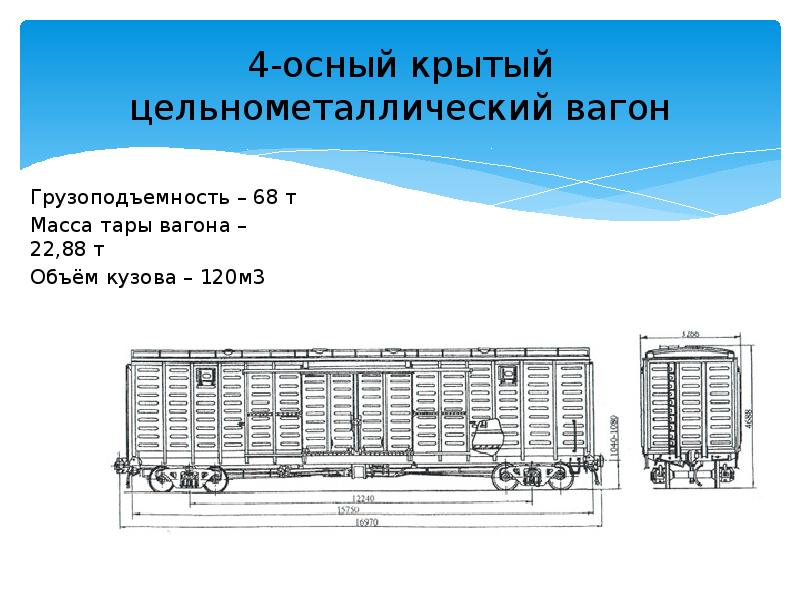 Вес вагона. Грузоподъёмность крытого вагона 4 осного. 4-Осный вагон Крытый цельнометаллический. Крытый вагон грузоподъемность 68т. Характеристики крытого вагона тоннаж.