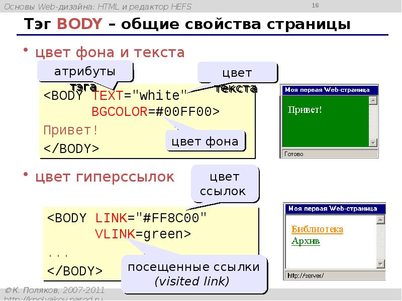 Свойства страницы