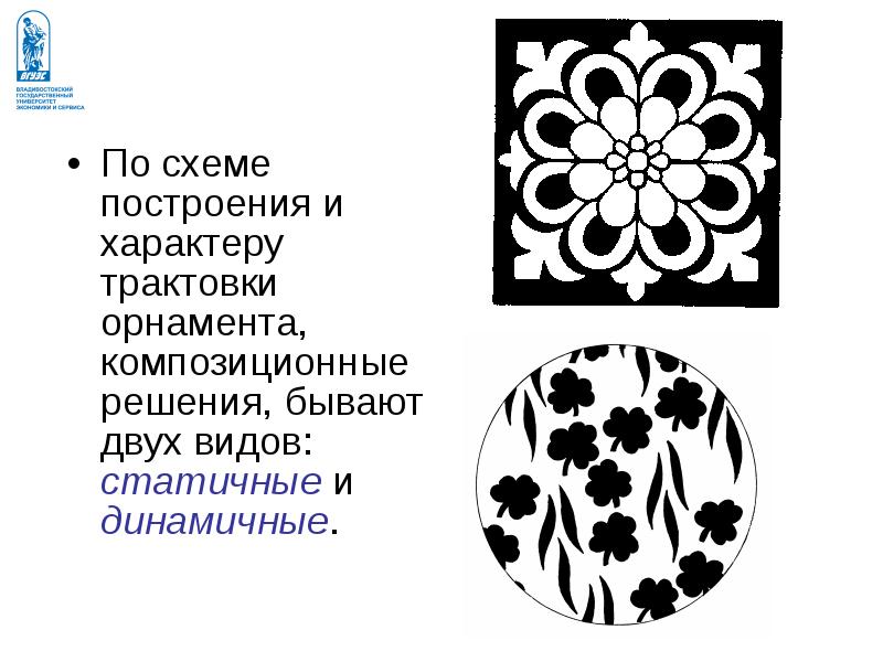 На какие типы делятся орнаменты в зависимости от формы композиционных схем