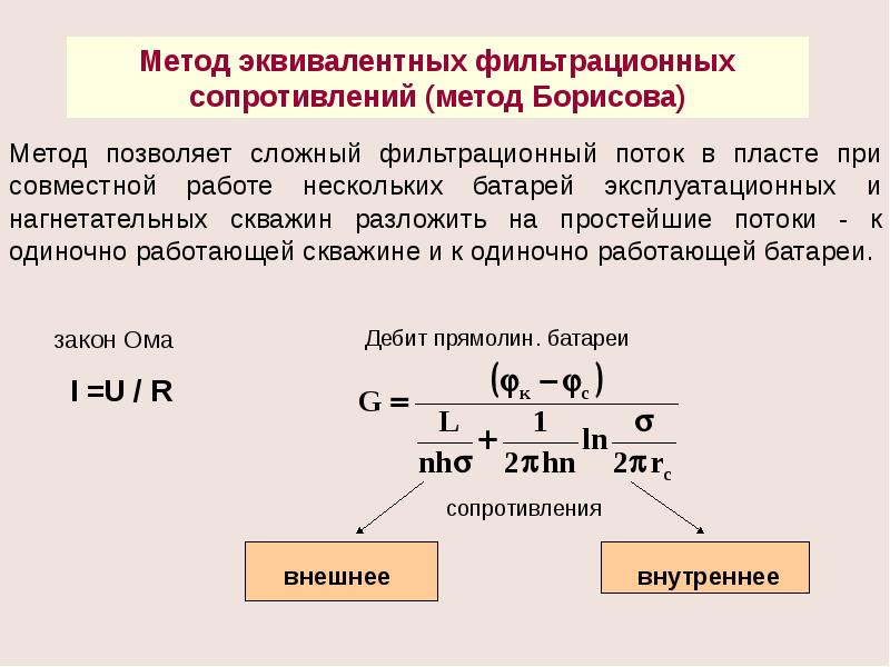 Метод равен. Метод эквивалентных фильтрационных сопротивлений. Метод эквивалентных фильтрационных сопротивлений Борисова. Схема эквивалентных фильтрационных сопротивлений. Фильтрационное сопротивление пласта.