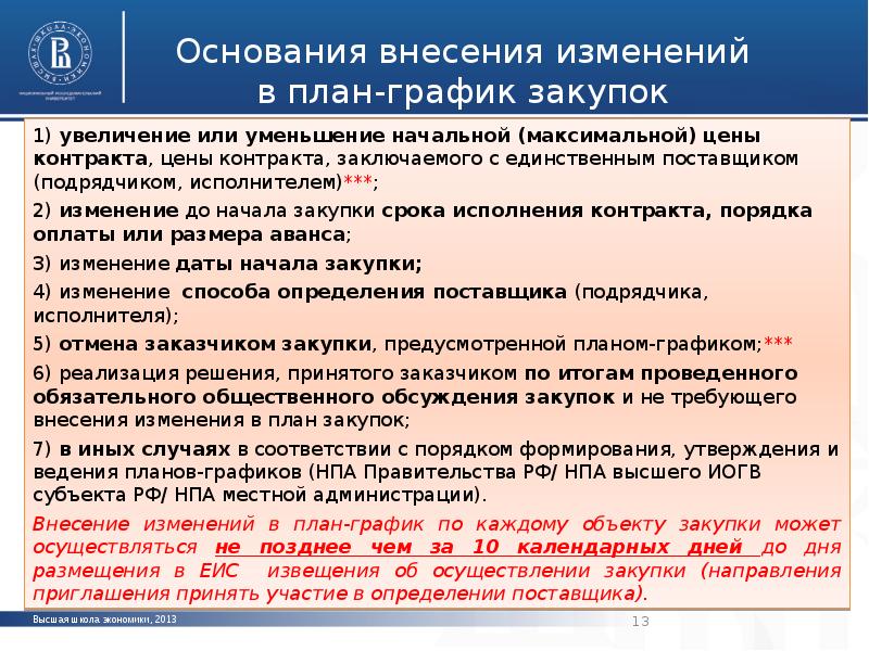 Внесение изменений в план график по каждому объекту закупки может осуществляться не позднее чем