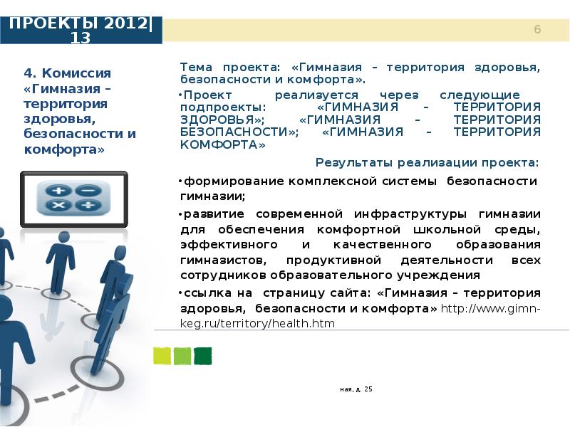 4. Комиссия «Гимназия – территория здоровья, безопасности и комфорта»
Тема проекта: 4. Комиссия «Гимназия – территория здоровья, безопасности и комфорта»
Тема проекта: