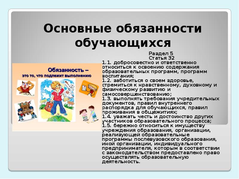 Проект права и обязанности учащихся в школе