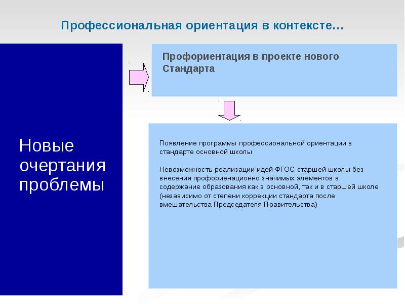 Программа профессиональной ориентации. Проблемы профессиональной ориентации. Профессиональная переориентация. Ориентация в законодательстве. Корректировка стандарта.