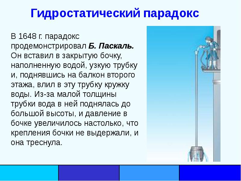 Сообщение 7 класс на тему. Гидростатика гидростатический парадокс. Гидростатический парадокс 7 класс физика. Эксперимент Паскаля гидростатический парадокс. Гидра статический парадокс.