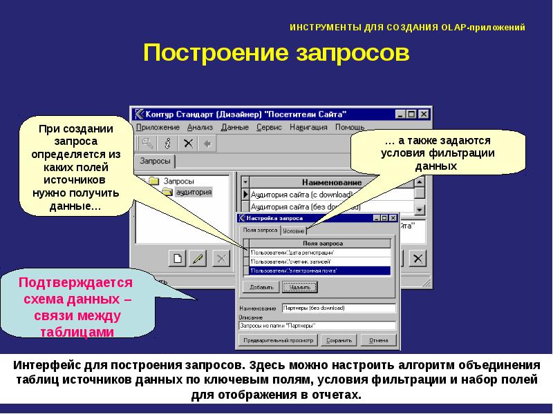 Поля запроса. Источники данных при построении запроса. Создание запросов фильтрация. Алгоритм слияния таблиц. Инструменты для создания отчетов.