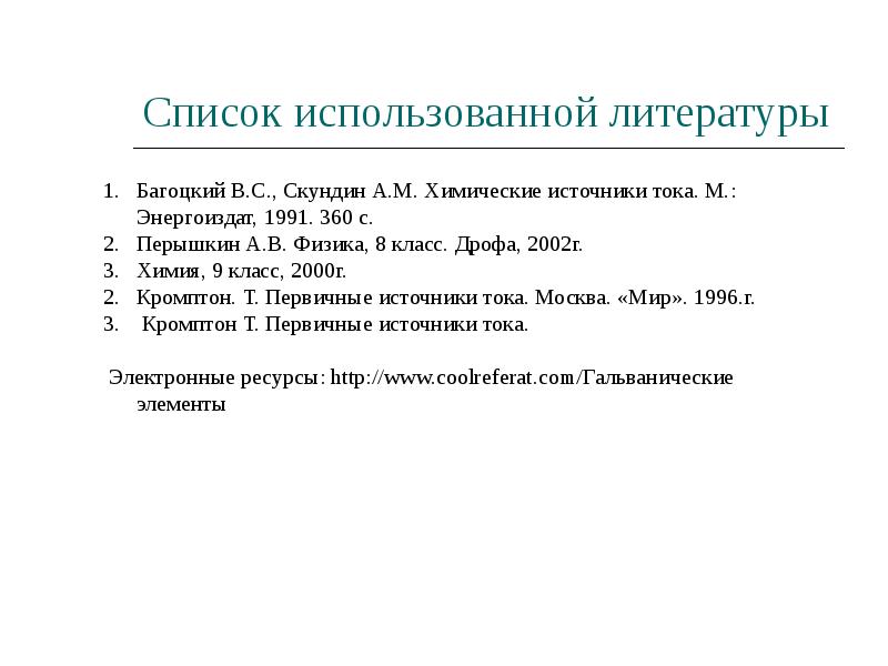 Список использованной литературы Список использованной литературы