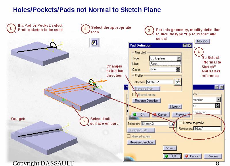 Holes/Pockets/Pads not Normal to Sketch Plane