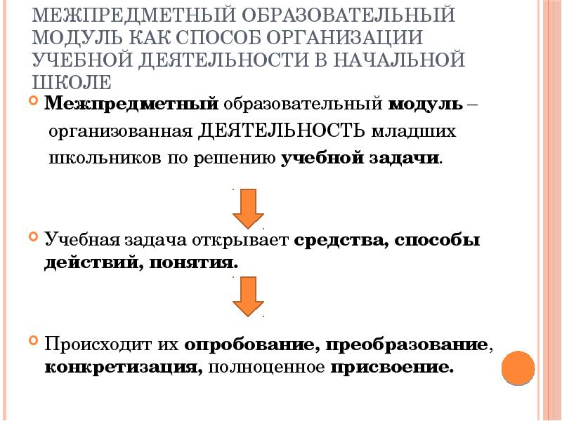 Образовательный модуль. Межпредметный образовательный модуль. Задачи учебной деятельности в начальной школе. Основана деятельность младших школьников. Задачи образовательных модулей.