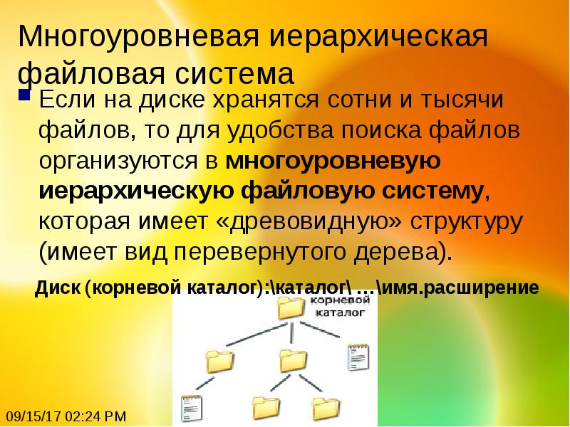 Иерархическая файловая структура. Многоуровневая файловая система. Многоуровневая файловая система для слайда. Многоуровневые иерархические системы. Под многоуровневой файловой структурой понимают.