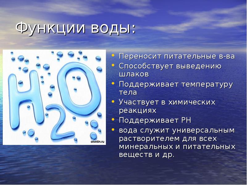 Вода питательное вещество. Функции воды. Функции воды в природе. Функции воды для человека. Функции воды в химии.