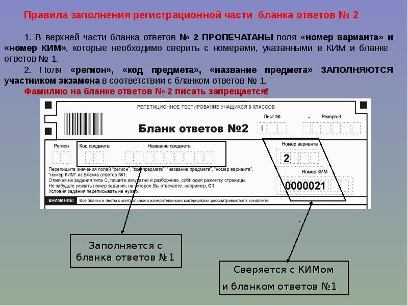 Номер бланка ответов 1 по информатике