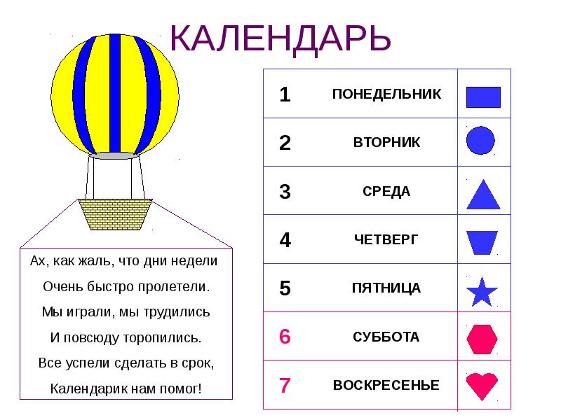 Дни недели на русском языке для детей в картинках