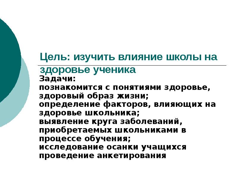 Влияние образа жизни на состояние здоровья школьника проект