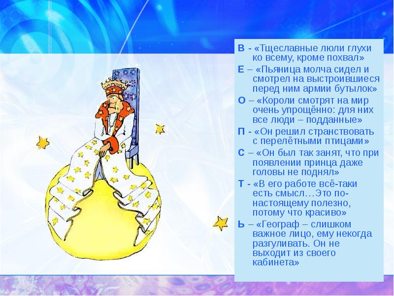 Тщеславный. Описание короля из маленького принца. Характер короля из маленького принца. Характер географ из маленького принца. Король из маленького принца характеристика.