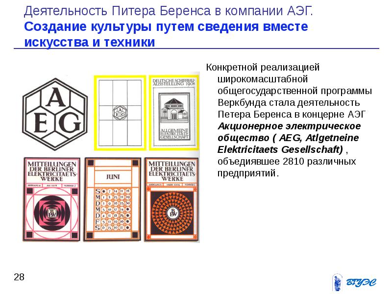 Создание культуры. Деятельность Питера Беренса. Петер Беренс и его деятельность в Аэг. Петер Беренс Веркбунд. Деятельность Веркбунда.