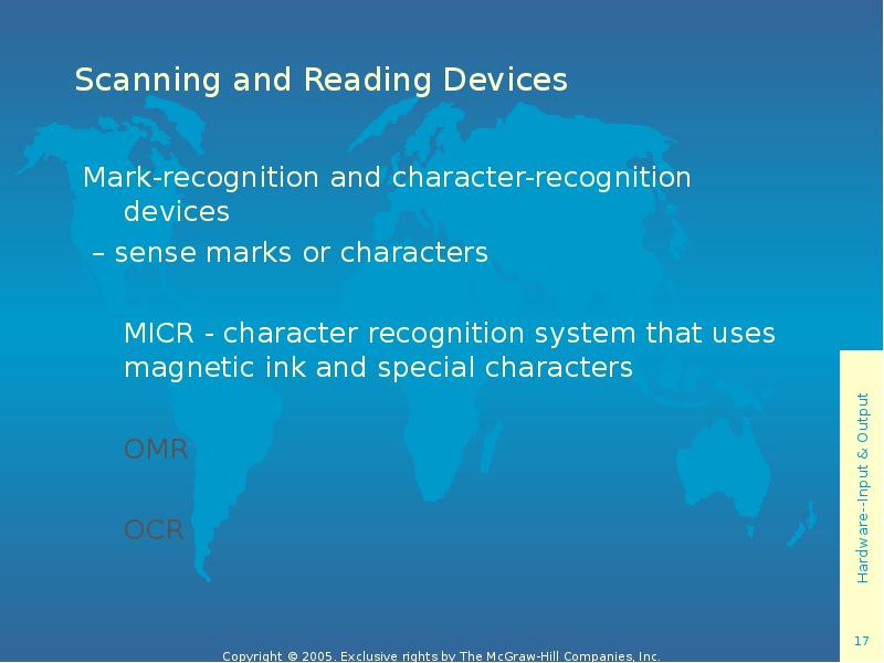 Scanning and Reading Devices Mark-recognition and character-recognition devices   –