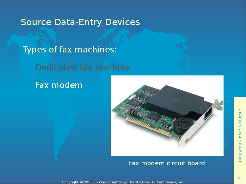 Source Data-Entry Devices Types of fax machines: 	Dedicated fax machine 	Fax