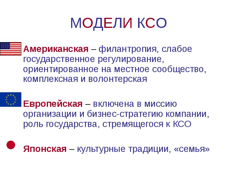 Презентация американская модель ксо