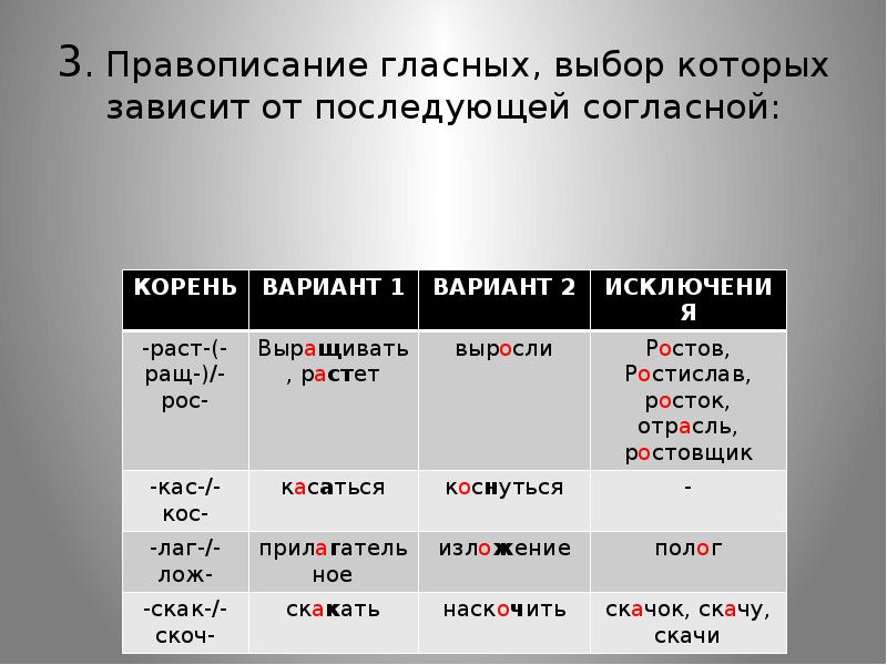 Правописание гласных и согласных в значимых частях. Правописание гласной. Правописание гласных в корнях. Чередующаяся гласная в корне зависит от последующего согласного. Правописание чередующиеся гласной зависит от согласной.