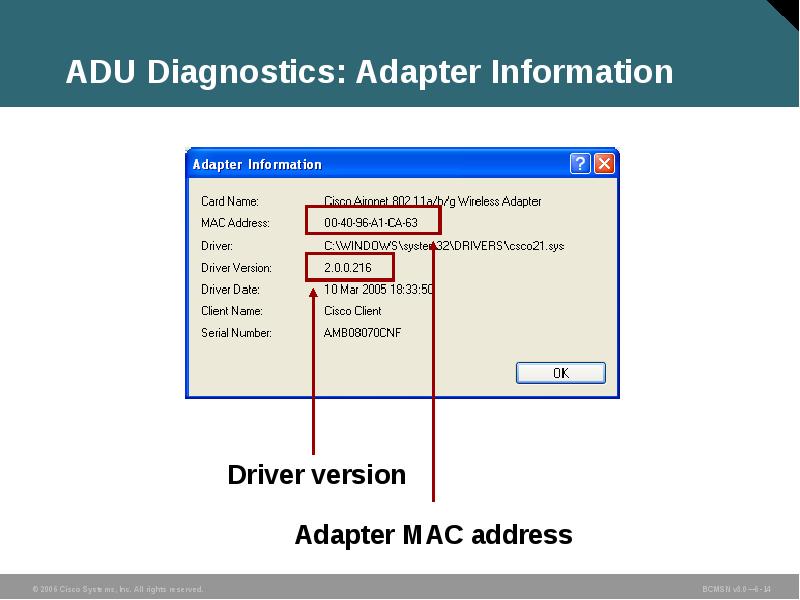 ADU Diagnostics: Adapter Information ADU Diagnostics: Adapter Information