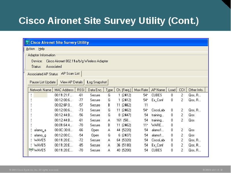 Cisco Aironet Site Survey Utility (Cont.) Cisco Aironet Site Survey Utility (Cont.)