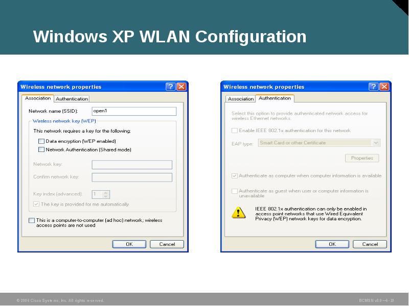 Windows XP WLAN Configuration Windows XP WLAN Configuration