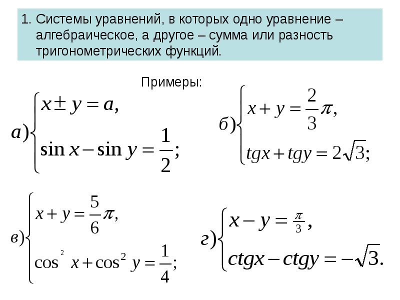 Системы тригонометрических уравнений презентация 10 класс колягин