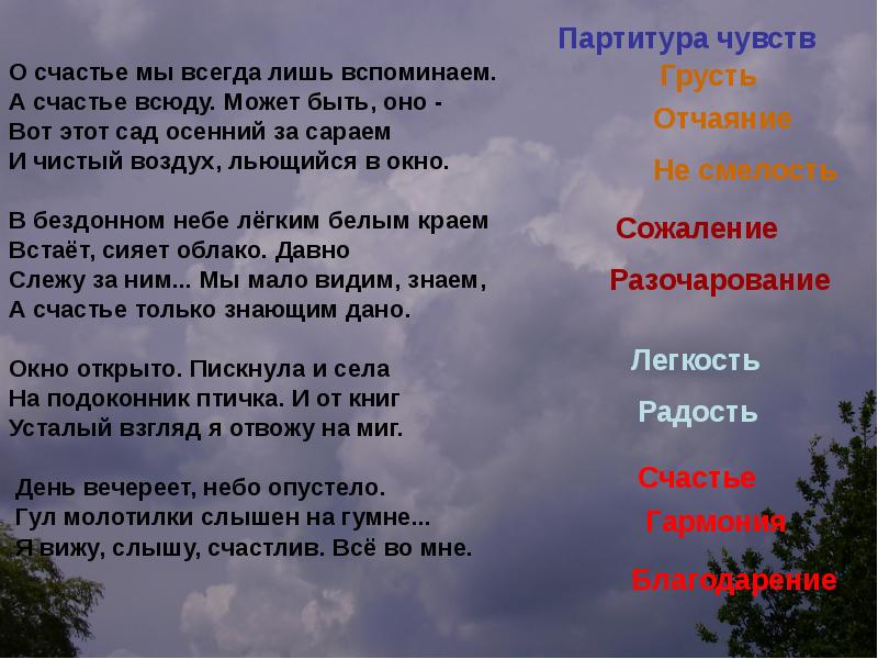 Партитура стихотворения. Партитура чувств. Партитура чувств стихотворения. О счастье мы всегда лишь вспоминаем. Партитура чувств в литературе это