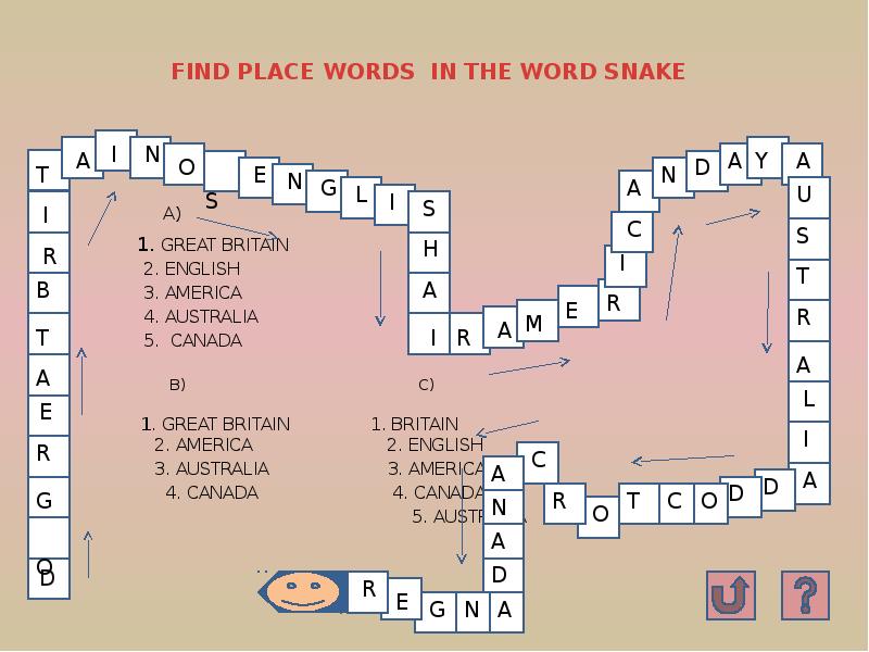 Word place. Word Snake игра 5 класс английский. Составить змейку из английских слов. Найди слова в змейке на английском. Назови слово в змейке английский.