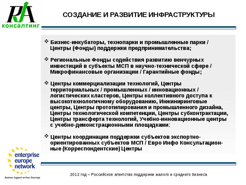 Инфраструктура развития малого бизнеса. Региональные фонды и центры поддержки малого предпринимательства. Научно технические парки бизнес инкубаторы. Российское агентство поддержки малого предпринимательства. Технопарки в Малом бизнесе.