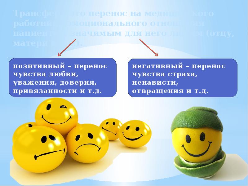 Трансфер – это перенос на медицинского работника эмоционального отношения пациента к Трансфер – это перенос на медицинского работника эмоционального отношения пациента к