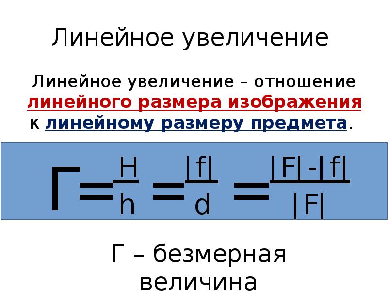 Линейное увеличение линзы формула