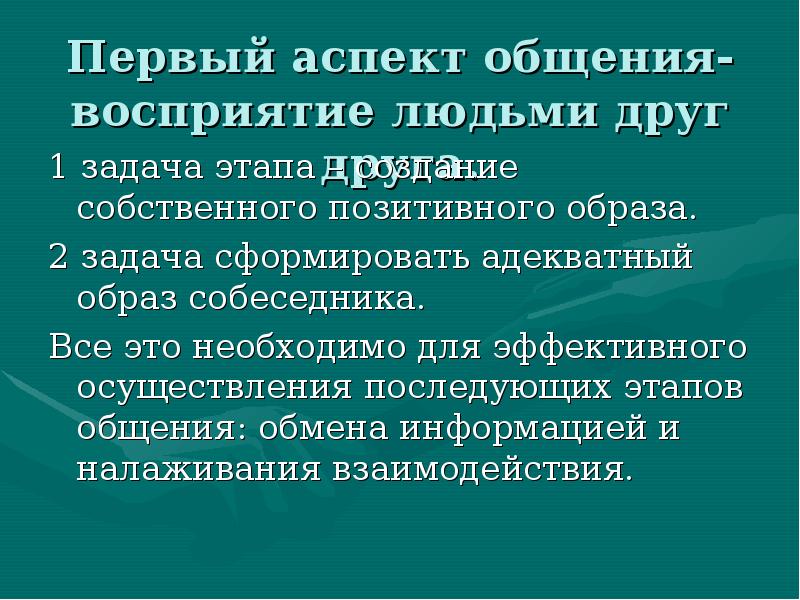 Первый аспект. Восприятие и понимание людьми друг друга. Психология общения презентация.