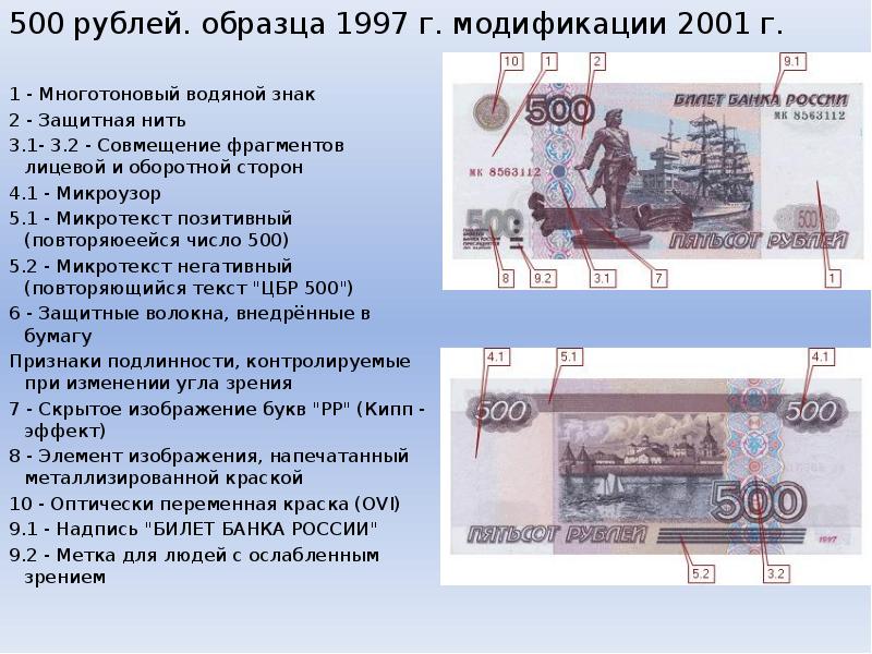 Где на банкнотах банка россии образца 1997 года располагаются микроузоры