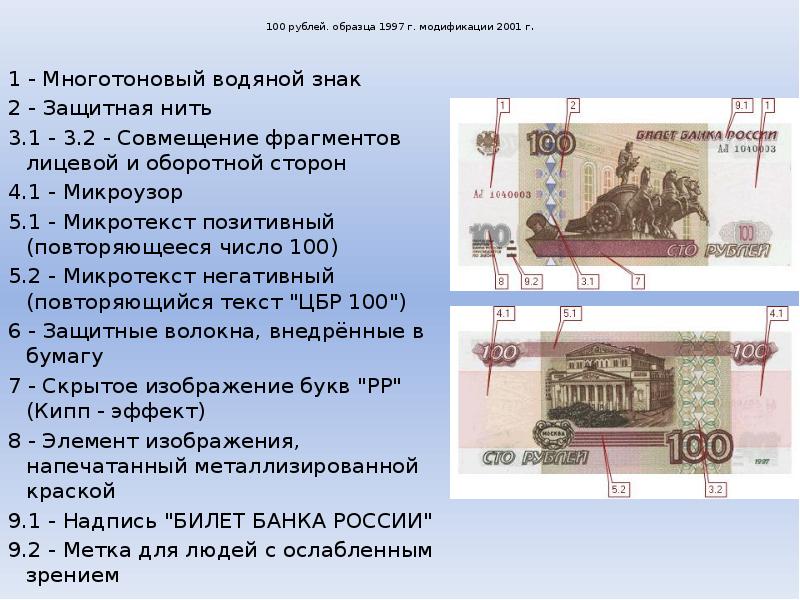 Где на банкнотах банка россии образца 1997 года располагаются микроузоры