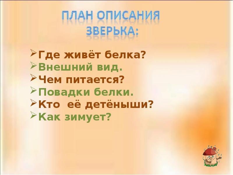 План описания белки