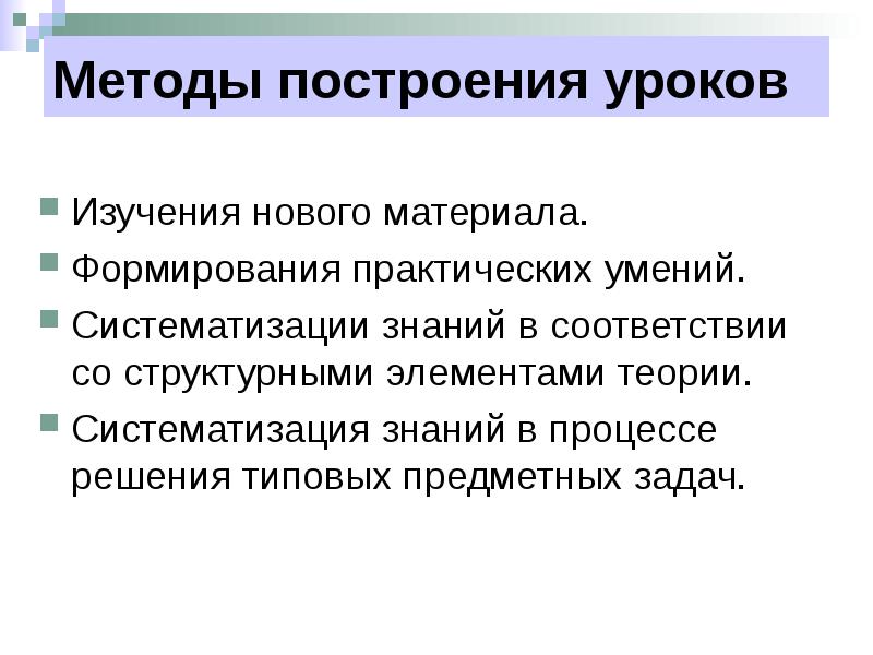 Формирование практических умений. Методика построения урока. Методика построения урока изучения нового. Технология построения урока. Способы изучения новых знаний.