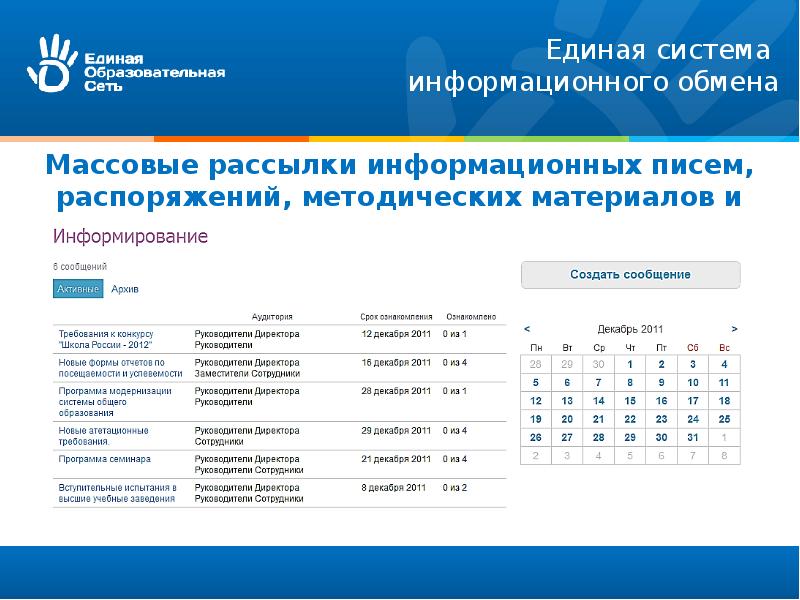 Единая система регистрации. График информационного обращения. Интерфейс массовых рассылок. Интерфейс сотрудника. Интерфейсный персонал.