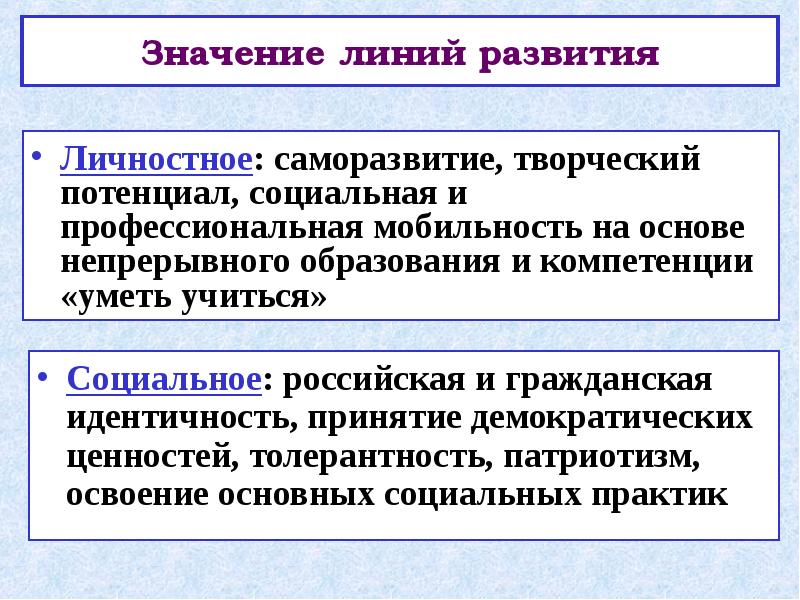 Линии развития. Линии развития идентичности. Роль образования в расширении профессиональной мобильности. Мобильность в непрерывном образовании. Принятие демократических ценностей.