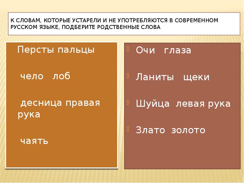 Переведите устаревшее слово на современный язык перст