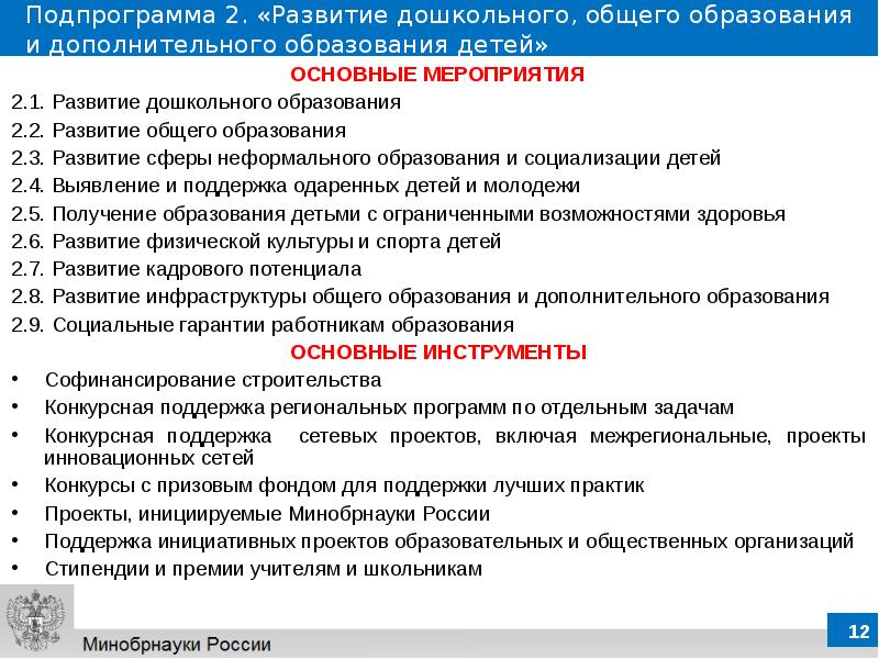 Подпрограммы развитие образования 2018 2025