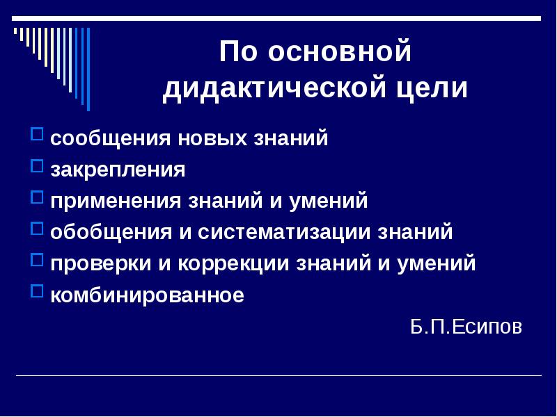 Дидактические цели урока типы уроков