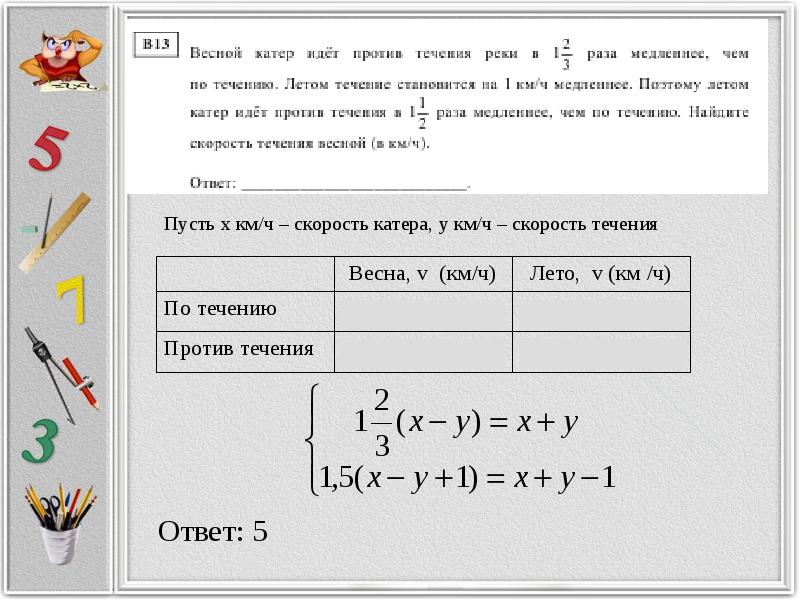 Катер шел со скоростью 24. Весной катер идёт против течения реки в 1 2/3 раза медленнее. Весной катер идет против течения реки в 2 1/3 раза медленнее решение. Весной катер идёт против течения реки в 2 7/11.