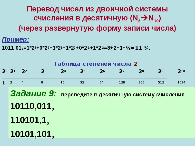 Перевести двоичное систему десятичную число 10